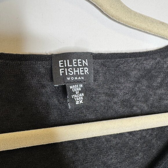 Eileen Fisher Black Italian Yarn Long Sheer Top Womens Plus 2X Linen Nylon Scoop - Picture 4 of 9